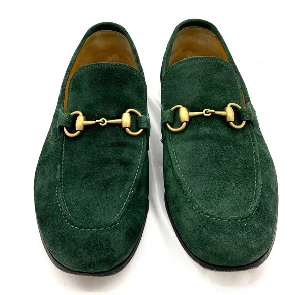 Gucci Jordaan Green Suede Horsebit Loafers - Picture 3 of 12
